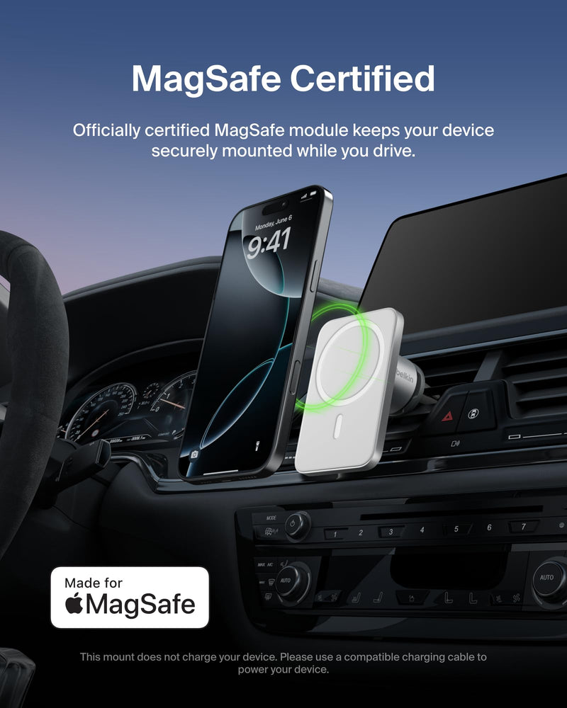 Belkin Magnetic Vent Mount Pro, MagSafe-Compatible Phone Holder for iPhone | Car phone mount, iPhone 17/16/15, Pixel 10 compatible, air vent mount, hands-free driving, road trips New