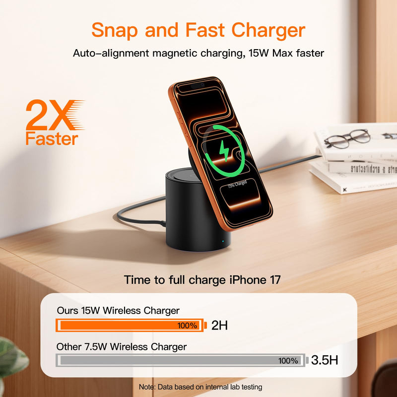 Foldable Magnetic 3 in 1 Wireless Charger Stand for iPhone Watch AirPods | A Must-have for Portable Travel,15W Magnetic Charging Station for iPhone 17 16 15 14 13 12 Series Wireless Charging Station Black