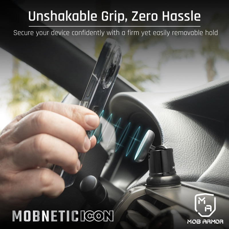 Mob Armor MobNetic Icon Car Phone Mount, Alpine White | 90lb Pull Force, 90º Tilt, 360º Rotation, Aluminum Build, Compatible with iPhone & Android, Magnetic Holder