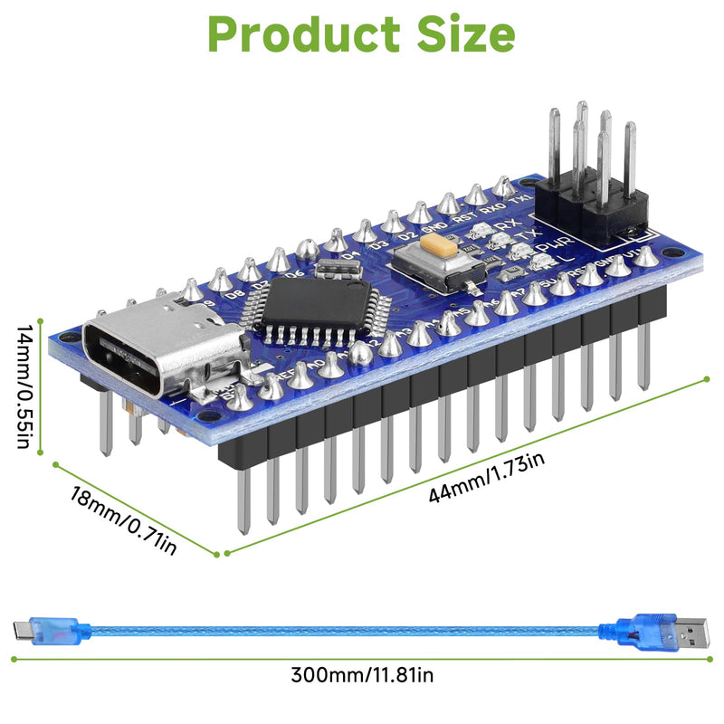 5pcs Nano V3.0 Board with Cable ATmega328P MCU CH340G Chip 5V 16M Microcontroller Compatible with Arduino Nano (Soldered, Type-C Port) 5pcs Type-C