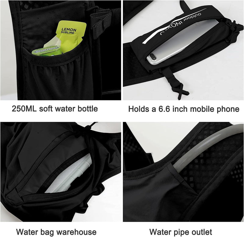 INOXTO Running Hydration Vest ,Lightweight Insulated Pack with 250ml Soft Flask Daypack for Hiking Trail Running Cycling Race Marathon for Women Men Black white standard