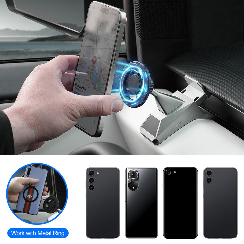 ELECFRESH Magnetic Phone Mount for 2024-2026 Tesla Cybertruck Accessories | 360° Rotatable Phone Holder, Adhesive-Free Clip-On Design Protects Interior, Fit for All Phones