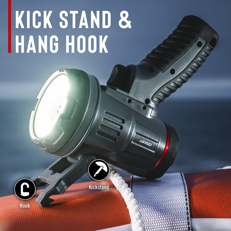 Coast LS20R 2500 Lumen Waterproof Rechargeable Spotlight, 1/4 Mile Rand, 20 Hour Runtime, Spot & Flood Beams, IP67, Floats in Water