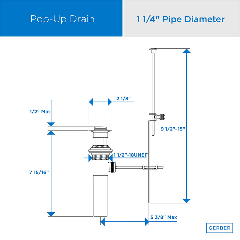 Gerber Plumbing Metal Pop-Up Drain Assembly with Lift Rod