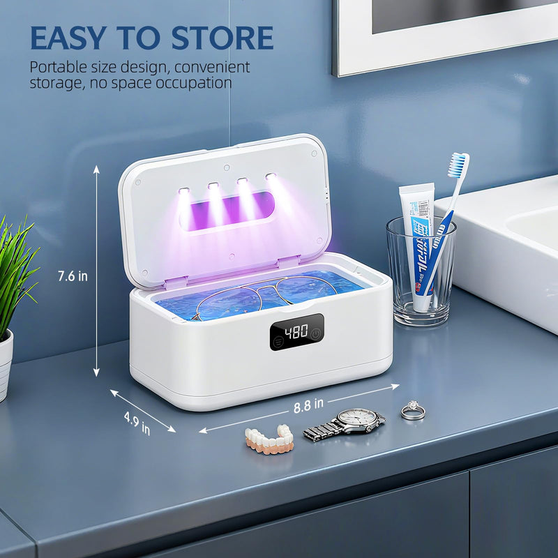 Ultrasonic Jewelry Cleaner, 50Khz Jewelry Cleaner Ultrasonic Machine for Jewelry, Eyeglasses, Rings, Watch Strap, Dentures, 24oz - 304 Stainless Steel Tank, Digital Timer White