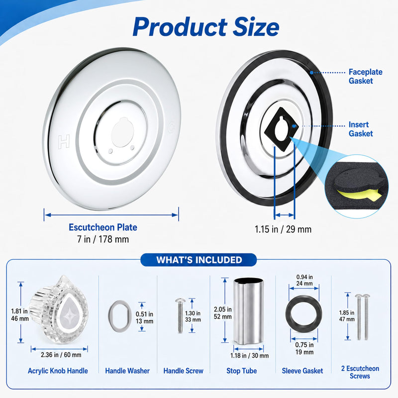 Shower Trim Kit Compatible with Moen T470 Chateau Shower Trim Kit, 1225 Cartridge trim kit Compatible with Moen Single Handle Tub/Shower Standard Valve, Escutcheon, Tubes and Handle (Chrome) Polished Chrome