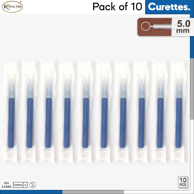 Sterile Disposable Dermal Curettes, Easy Peel Packing - Box of 10 (5.00 mm) 5.00 mm