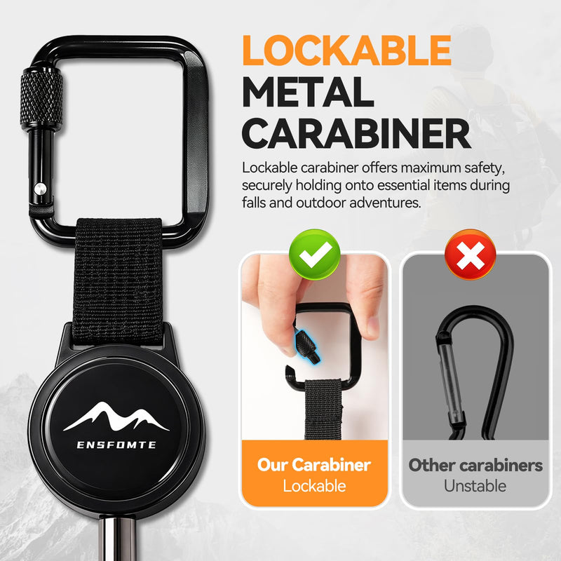 Anti-Theft Phone Tether, Black (2 Pack) | Phone Lanyard Retractable Steel Line & Locking Carabiner, Phone Strap Metal Tether Tab for Climbing Fishing Skiing Hiking Black-2 Pack