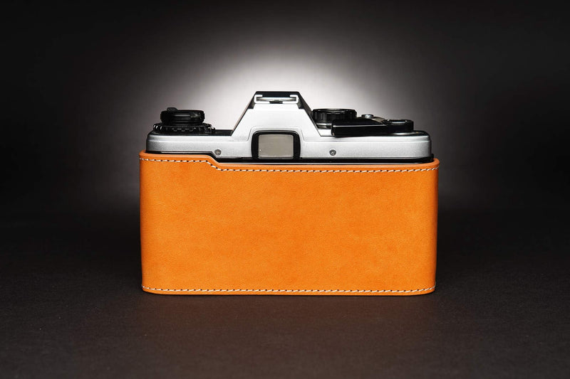 OM30 Case, BolinUS Handmade Genuine Real Leather Half Camera Case Bag Cover for Olympus OM10/30(with Handle) OM20(No Handle) Camera with Hand Strap (Yellow) Yellow