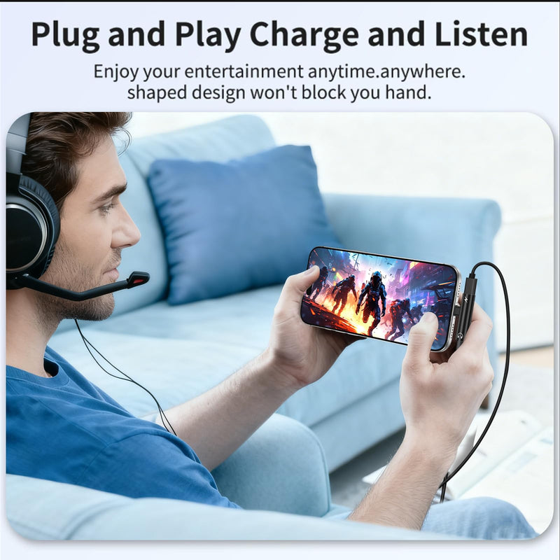 [Apple MFi Certified] Lightning to 3.5mm Headphone Adapter and Charger | 2-in-1 Lightning to Aux Jack Adapter & Fast Charger iPhone Dongle Audio Splitter for iPhone 14 13 12 11 Pro XR XS Max X 8 7 6 Black