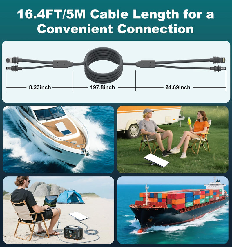 HanCenDa 2 in 1 for Starlink Mini Ethernet Cable 16.4FT/5M, for Starlink Mini Cable + RJ45 Ethernet Cable, DC to DC, DC to C Power Cable Relacement Waterproof Accessries for Boat, Car