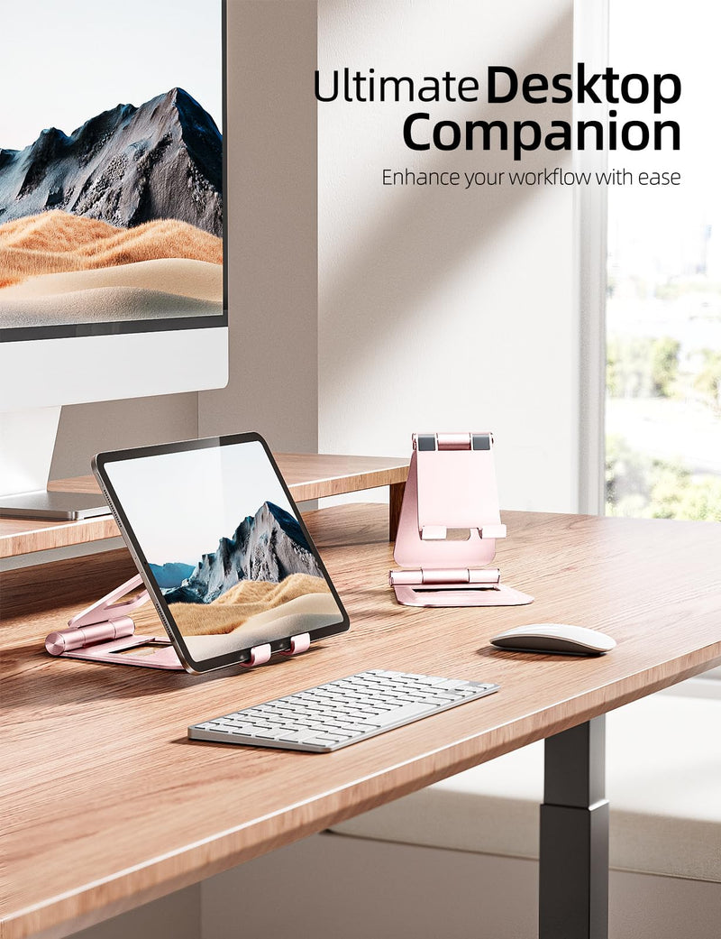 Nulaxy Dual Foldable iPad Stand, Fully Adjustable Desktop Tablet Holder, iPad Accessories for Office Kindle Compatible with 4-11" Mobile Devices iPad Pro/Mini, iPhone Pro/Max/Plus, Nexus, Rose Gold C-Rose Gold