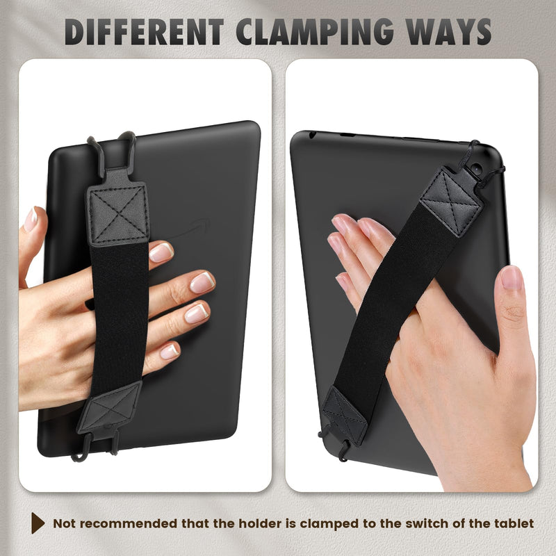 MoKo Security Hand-Strap for 9-11 Inch tablet - iPad/iPad Pro/iPad Air/Kindle Fire HD/Samsung, High-elasticity Versatile Hand Strap Lightweight Finger Grip Holder, Black Belt, Black Black Strap