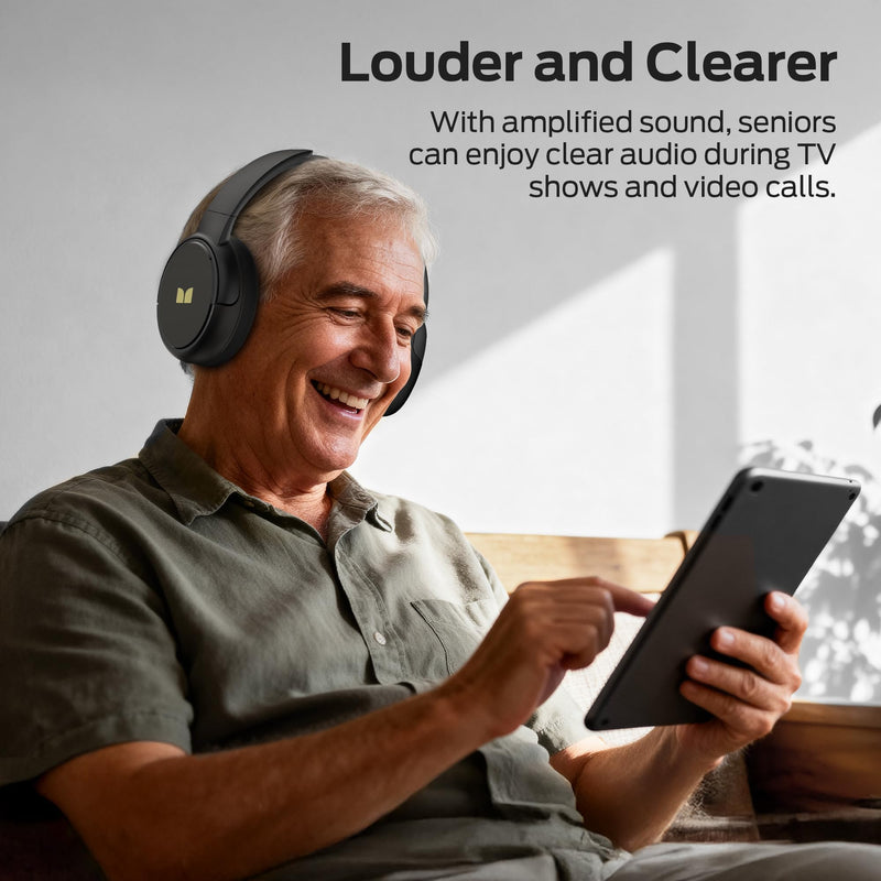 Monster TVlink 300 Wireless TV Headphones Transmitter Base Bluetooth 5.3 | Over Ear Design, 45 Hours Battery Life, Low Latency Under 40ms, Foldable Comfortable Fit, Plug & Play Setup Black