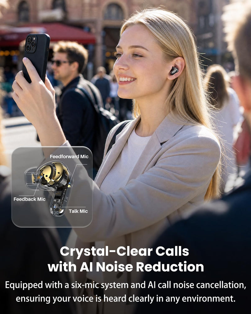 TOZO NC20 Pro Active Noise Cancelling Wireless Earbuds, Smart LCD Screen | LDAC Hi-Res Audio, Stereo Bass, 6 Mics AI Call Ear Buds, 80H Playtime, IPX8 Waterproof, 32 EQ via App Wireless Charging Black Ink Black Small LCD Smart Screen