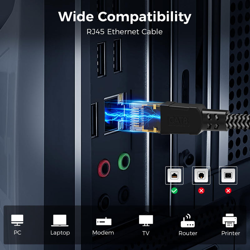 Cat 8 Ethernet Cable 50FT, High-Speed Braided Internet Cable Network Cord with Gold Plated RJ45 Connector 40Gbps 2000Mhz Heavy Duty LAN Cable Shielded Indoor
