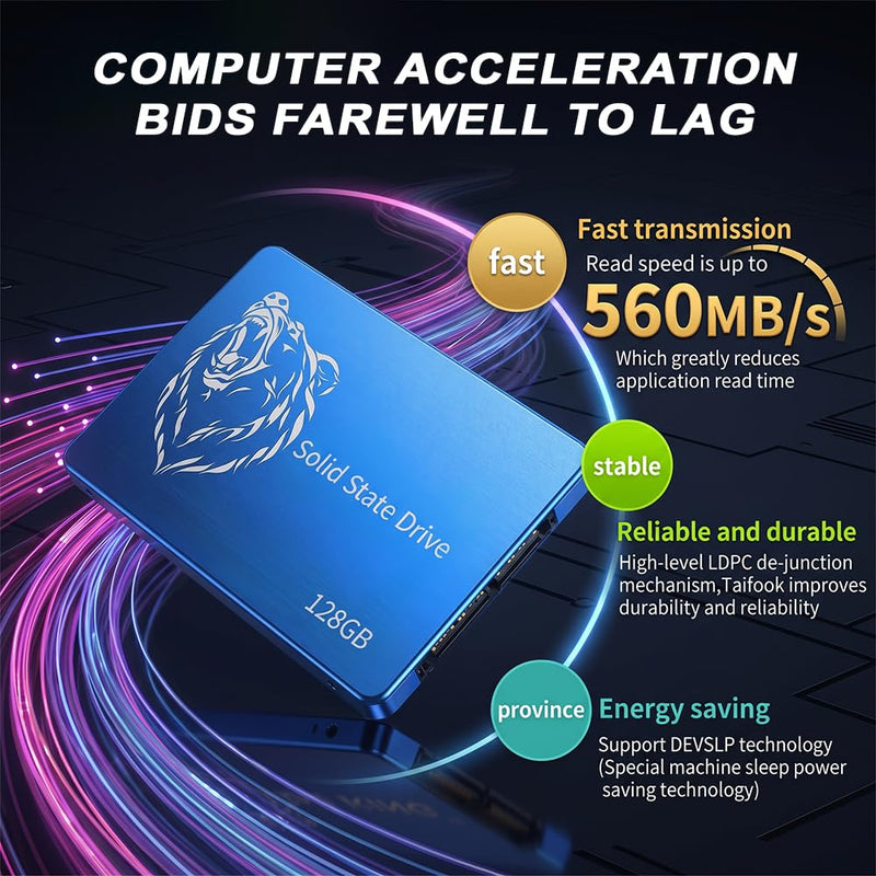 128GB SATA III SSD 2.5" Internal Solid State Drive for Laptop/PC Blue Bear Blue bear head