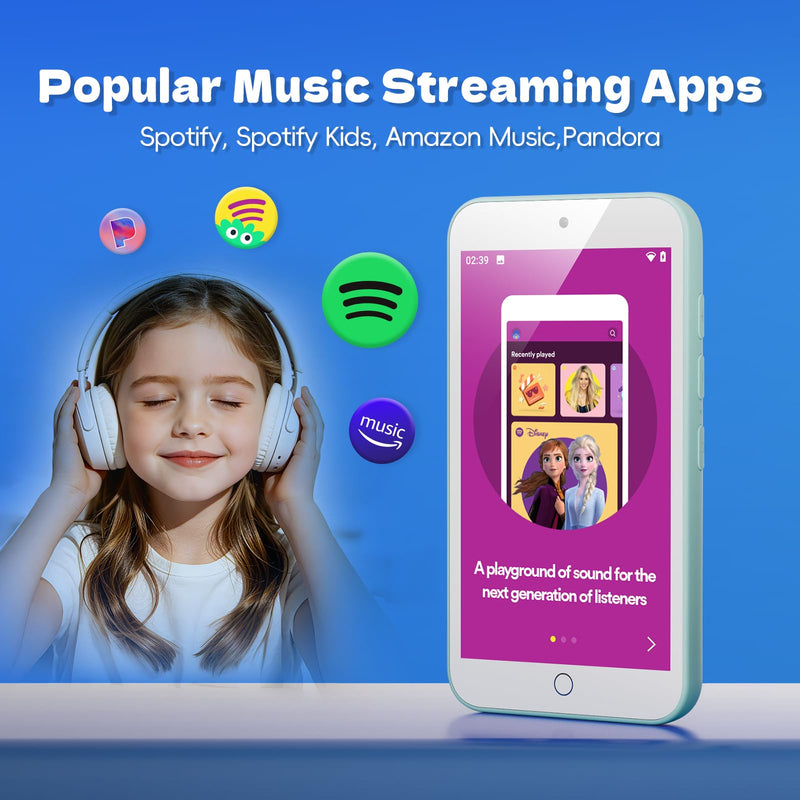 MP3 Player for Kids with Spotify, Parental Controls,Dual Camera,Audible | Audible,Amazon Music,Android Music MP4 with Bluetooth and WiFi,4" Touch Screen,Built-in speaker,No FM radio,No Browser