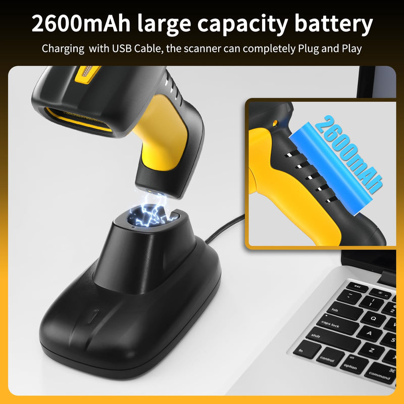 NetumScan Upgraded Industrial Bluetooth QR Barcode Scanner, IP67 Waterproof & 7M Drop Proof, 2600mAh Wireless 1D 2D Bar Code Scanner with Charging Stand for Store, POS, Computer, iPhone, Android NS-1288