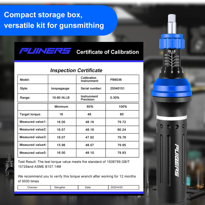 25-Piece Inch Pound Torque Screwdriver Set 1/4 Drive,10-80 In.lb Torque Screwdriver for Gunsmithing,Electronics, Bikes, Motorcycles & DIY Projects 1/4" 10-80 LB.IN