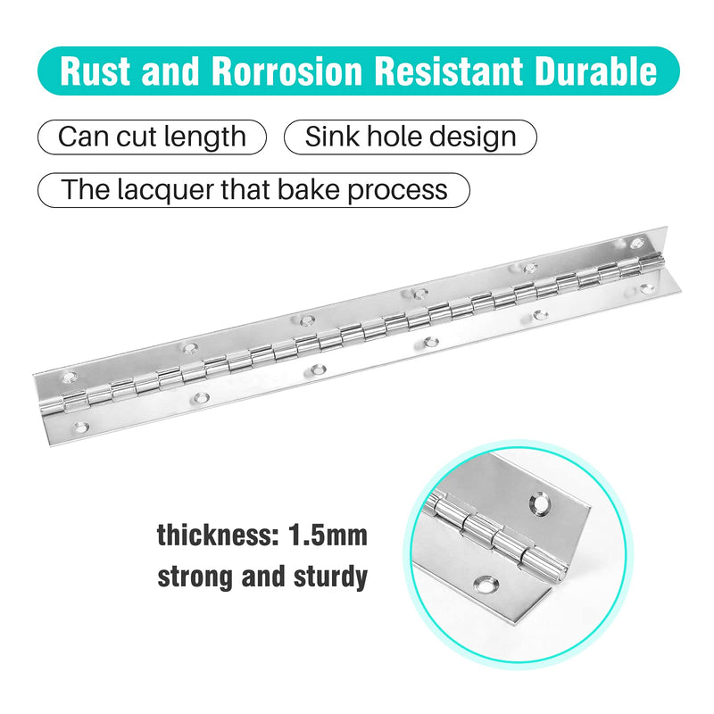 XIALUO Marine Grade Stainless Steel 14" X 2" High Polished Surface Boat Piano Hinge Continuous Hinge Door Hinge with Screw Deck & Cabin Hardware