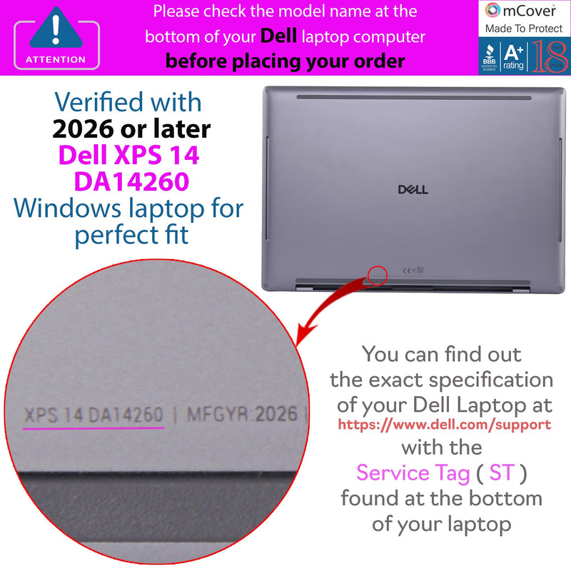 mCover Case ONLY Compatible with 2026 or Newer 14-inch Dell XPS 14 DA14260 Windows Laptop PC (Without 360 ° Hinge, NOT Fitting Any Other Dell Models)- Clear