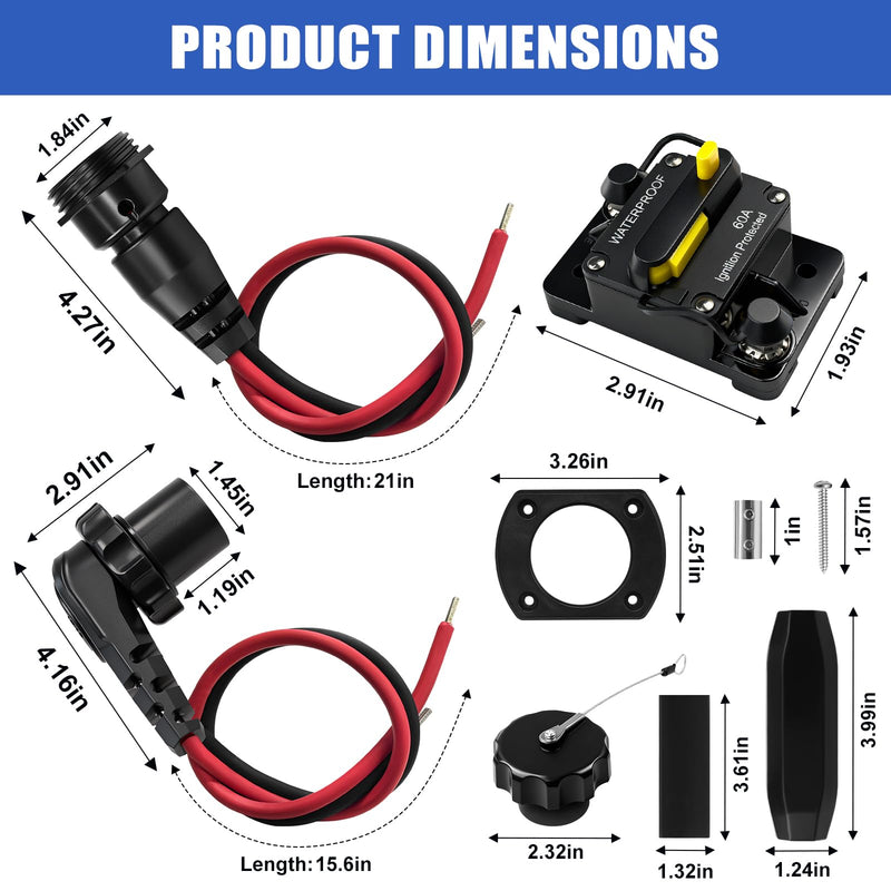 MKR-27 60 AMP Circuit Brea ker 1865115 &1865120 MKR-28 Trolling Motor Plug for Minn Kota Freshwater and Saltwater Marine Battery Boat Accessory Waterproof 12V 24V 36V 48V Trolling Motor Plug Kit