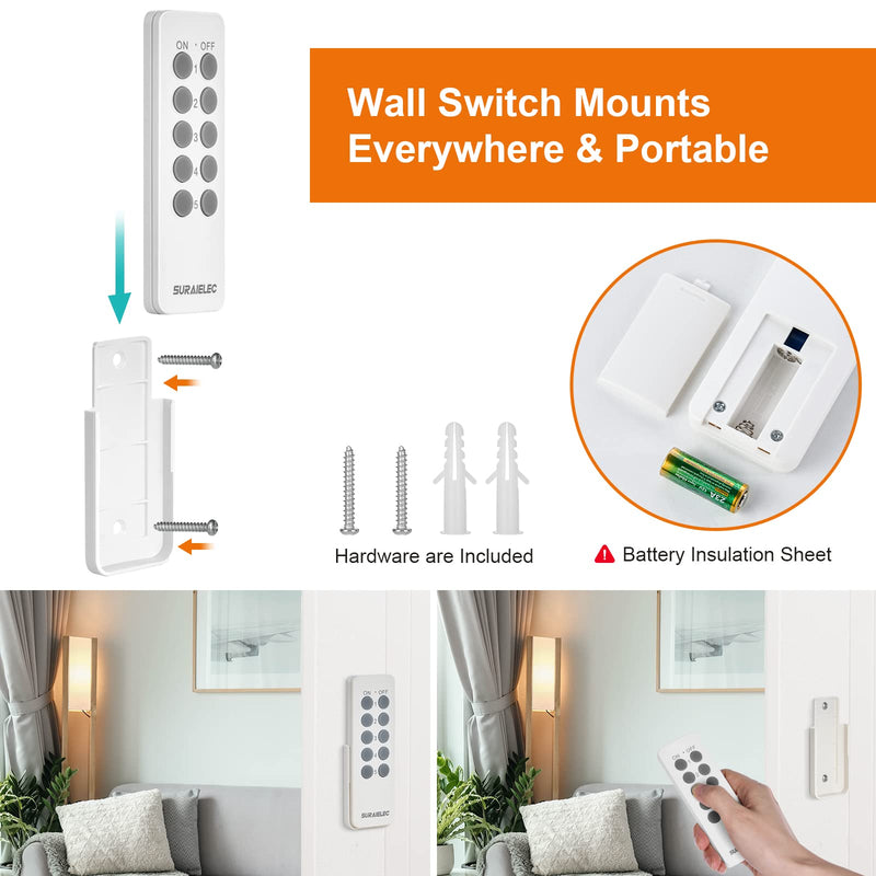 SURAIELEC Remote Control Light Socket, E26 E27 Bulb Base, 100FT Range, Wall Mountable Wireless Light Switch for Lamps, Pull Chain Light Fixture, Pull String (5 Sockets 2 Remotes, Shorter Version) 5 Sockets+2 Remotes