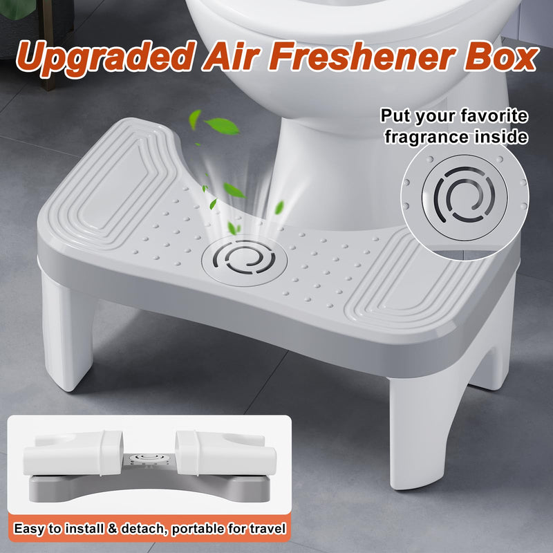 Recximi 2 Pack Toilet Potty Stool Adult, Portable Bathroom Stools for Adults, 7 Inch Step Stool with Fresher Box, Toilet Feet Pooping Stool for Toilet to Help Poop, Grey Gray
