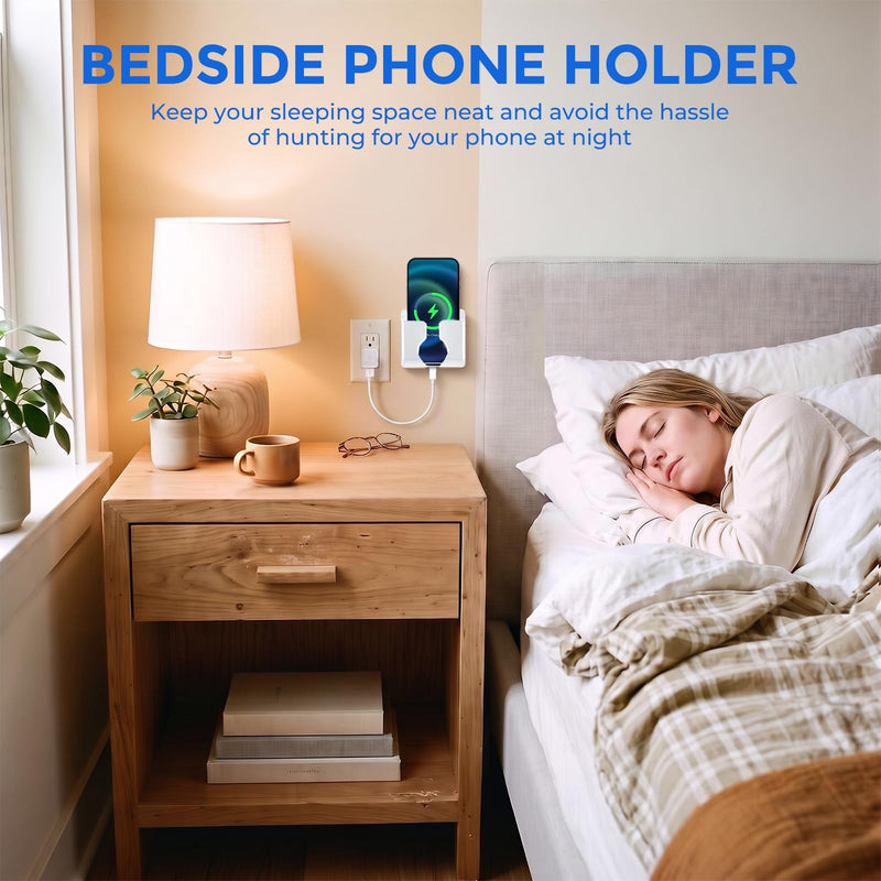 2Pack Wall Phone Holder, Side Groove Phone Holder for Wall | Self Adhesive Wall Mount Phone Holder for Bedside RV Camper Boat Charging, Compatible with iPhone and Android White