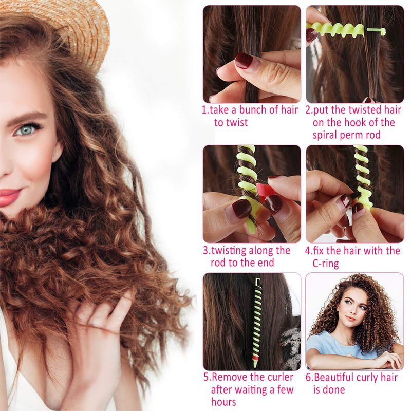 60Pcs Plastic Spiral Rollers Spiral Curlers Spiral Hair Rods Multicolored for Women Girls