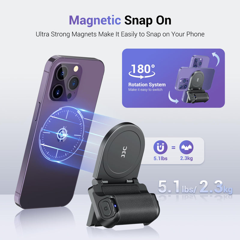 Magnetic Smartphone Shooting Holder Cell Phone Hand Grip Handle Snap On Phone Stand with Tripod Mount & Wireless Shutter Remote for iPhone 15 14 13 12 Pro Max Android Cellphone Vlog Video Photography BLACK