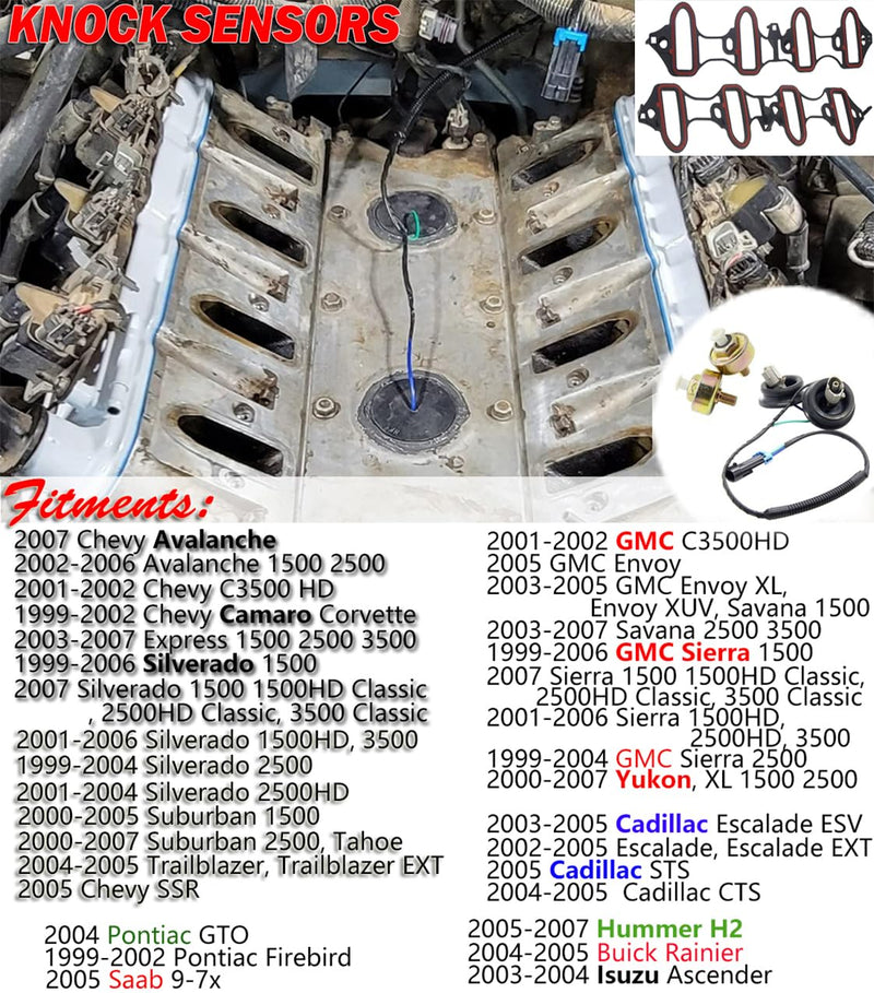 Knock Sensor Harness Intake Manifold Gasket Kit,12601822 104566030 for Chevy Pontiac Buick Cadillac GMC for Chevrolet Tahoe Yukon Escalade Hummer,89060413 MS92211 CHENHO 3
