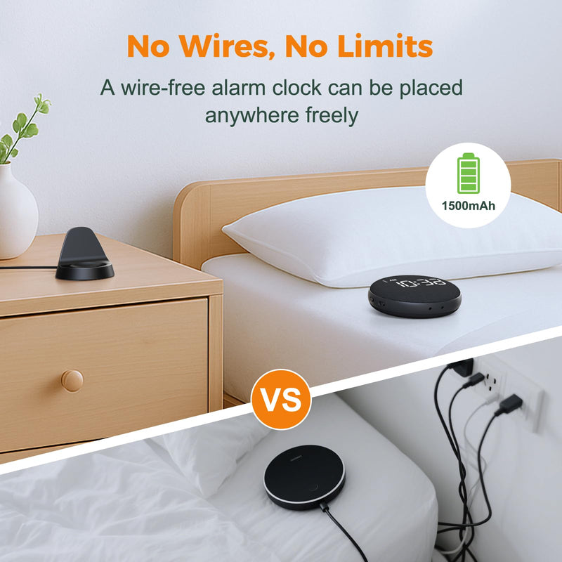 Gianna Vibrating Alarm Clock for Heavy Sleepers - 110dB Loud Alarm Clock, 3 Wake Modes, Auto-Dimming, Rechargeable Battery Operated Bed Shaker for Bedroom and Travel Black