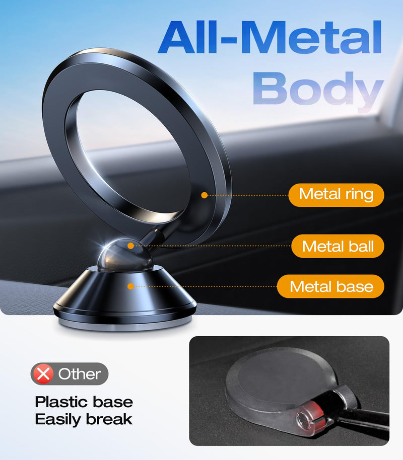 VICSEED Ultra Mini for MagSafe Car Mount Magnetic Phone Holder for Dash | All Metal, High & Low Temp Resistance, Strong Magnets, 360° Rotation Adjustable, for iPhone 17 Pro Max 16 15 14 13, Dashboard Flash Black