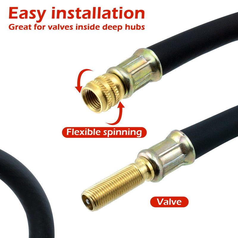 Quacc 8.1" Flexible Tire Valve Extension Adapter with Cap, Rubber Tyre Inflator Extension Adaptor Air Extender for Most Auto E-Scooter Tractor Motorcycle Bike Car Spare Tire