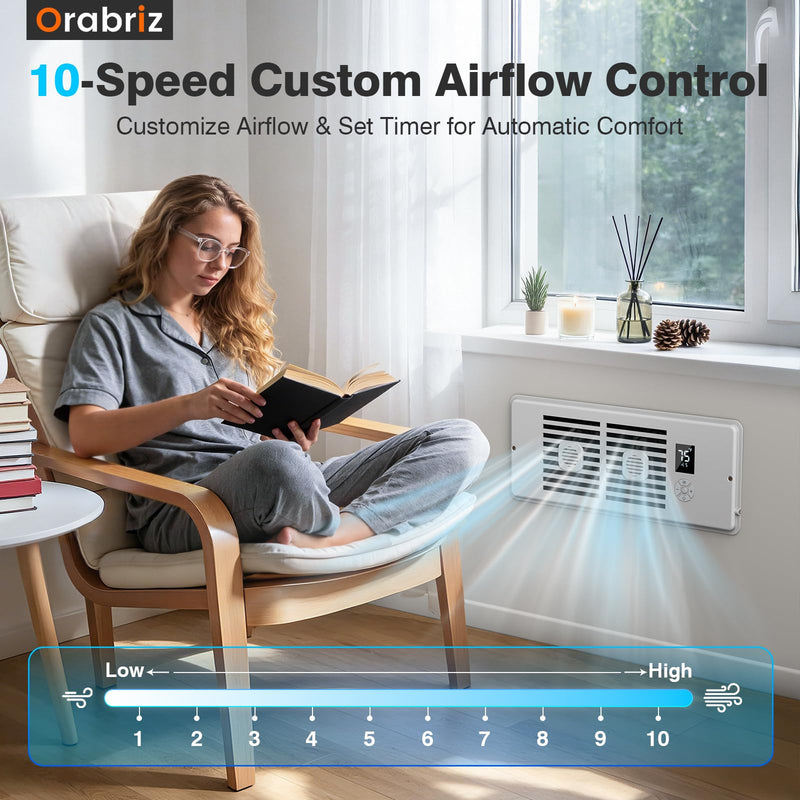 AC Vent Booster Fan 4" x 12" Register, Quiet 10-Speed Register Booster Fan with Thermostat Control, Remote & LCD Display, Aroma Pad Slot, Fixes Hot & Cold Spots in Rooms White 4" x 12"