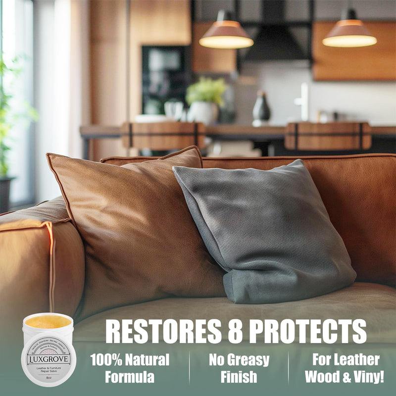  [AUSTRALIA] - LUXGROVE® Leather & Furniture Repair Salve- Polisher, Leather Cleaner and Conditioner for Furniture - UV Protectants Help Prevent Cracking or Fading, for Car Seat, Couch, Shoe, Purse, Boot - 8oz 8 Ounce (Pack of 1)