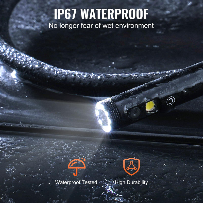 VEVOR Endoscope Camera with Light, Dual Lens Industrial Borescope, 4.3" Screen 1080P Inspection Camera, 8 + 1 Lights, 4X Zoom, IP67 Waterproof Snake Camera for Auto, Plumbing (16.4FT Cable, 32GB Card) 4.3" Screen-Dual Lens