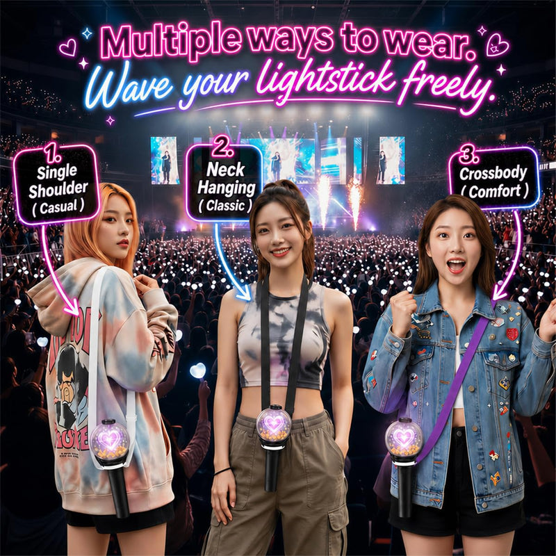 Kpop Lightstick Strap Lanyard - Set of 2 Adjustable K Pop Light Stick Crossbody Carrier Shoulder Strap, K-pop Body Carry Event Strap, Star Accessory Concert Essentials for Display Idol Fans White
