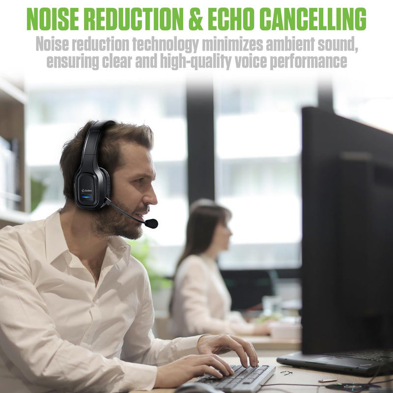 Cellet Overhead Boom Mic Wireless Headset with Noise Cancelling, Echo Reduction, 34H Talk Time, 30ft Range – Adjustable Headband, All-Day Comfort