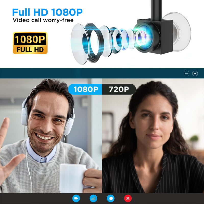 1080P Center Screen Webcam with Auto Focus, Middle Screen Camera with Noise Reducing Mic, Plug & Play Center Cam for Zoom/Teams/Mac/PC, Ideal for Video Conferencing & Remote Work