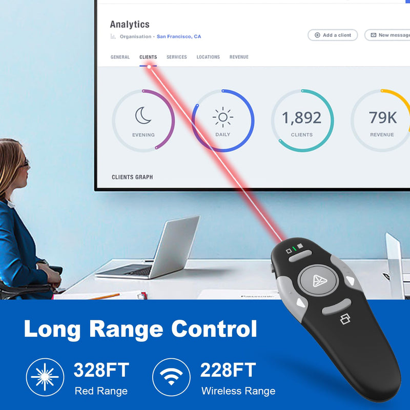 QUI 2 Pack Presentation Clicker, Wireless Presenter Remote Clicker for PowerPoint, Slide Advancer for Mac, Windows, Google Slide, Keynote (USB Type-c, Black Pink) USB Type-c