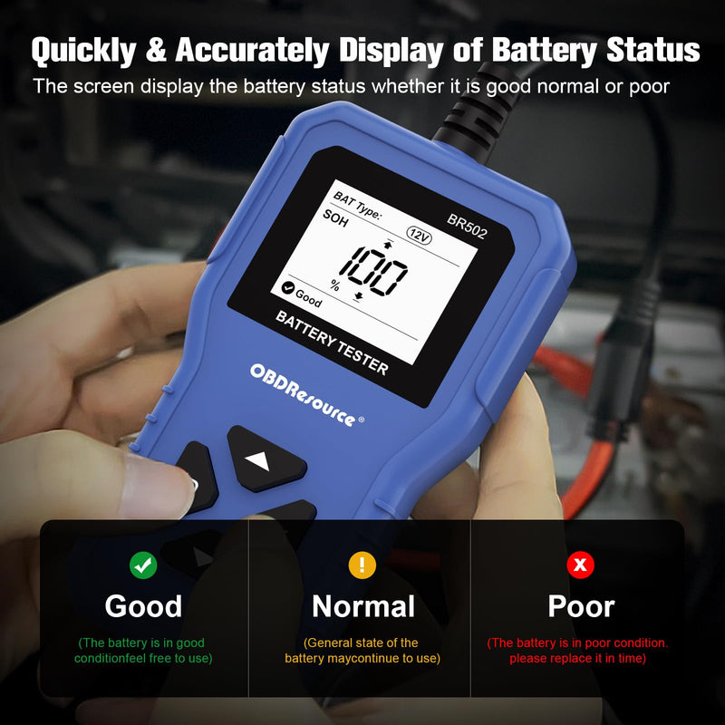 Car Battery Tester 6V 12V 24V Battery Voltage Tester, BR502 100-2000 CCA 2Ah-220Ah Internal Resistance Tester Automotive Accurate Digital Auto Battery Analyzer for Car Truck Marine Motorcycle SUV Boat Blue