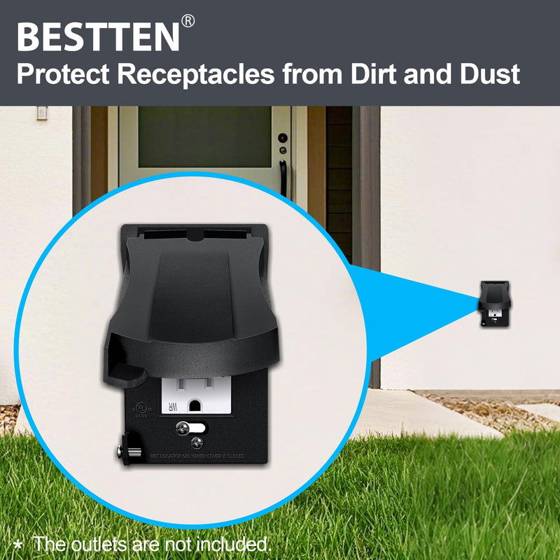 [10 Pack] BESTTEN Outdoor Outlet Cover for GFCI and Decorator Receptacle, Weatherproof, Vertical/Horizontal Auto-Closing Lid, Black, H4.65" x W2.87" x D0.71" 10
