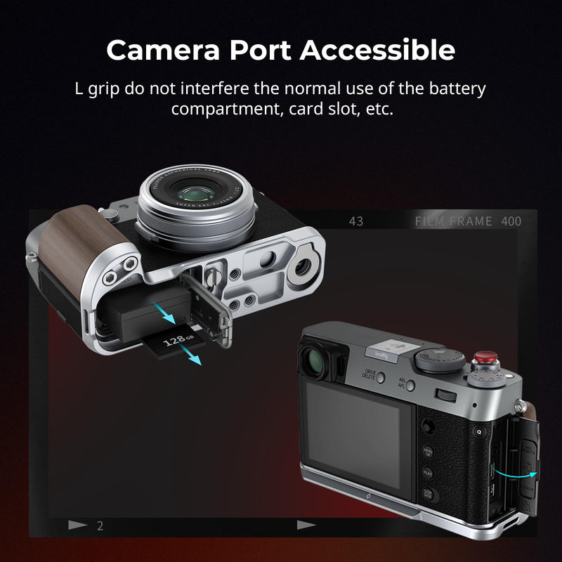SmallRig X100VI / X100V Handgrip, Wooden L-Shape Grip for FUJIFILM X100VI / X100V Camera, Built-in Quick Release Plate for Arca, with Shutter Button and Hot Shoe Cover, Silver - 4804 Siliver