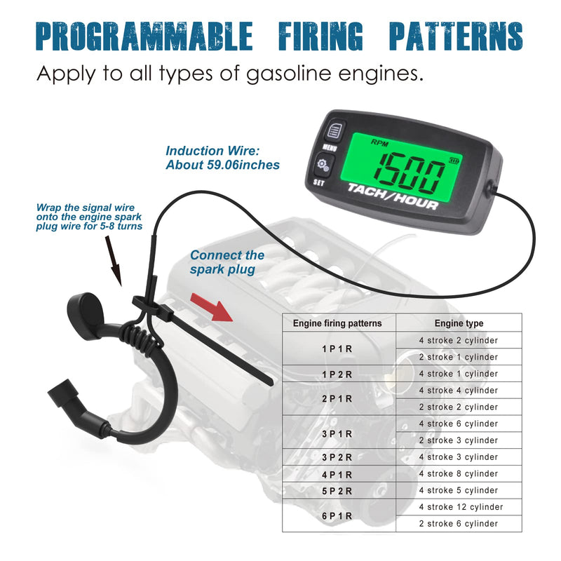 2 Pieces Runleader Digital Maintenance Tach/Hour Meter,Battery Replacement for Small Gas Engine,Used on Riding Lawn Tractor Generator Compressor Chainsaws Outboard Motor Pressure Washers (2)