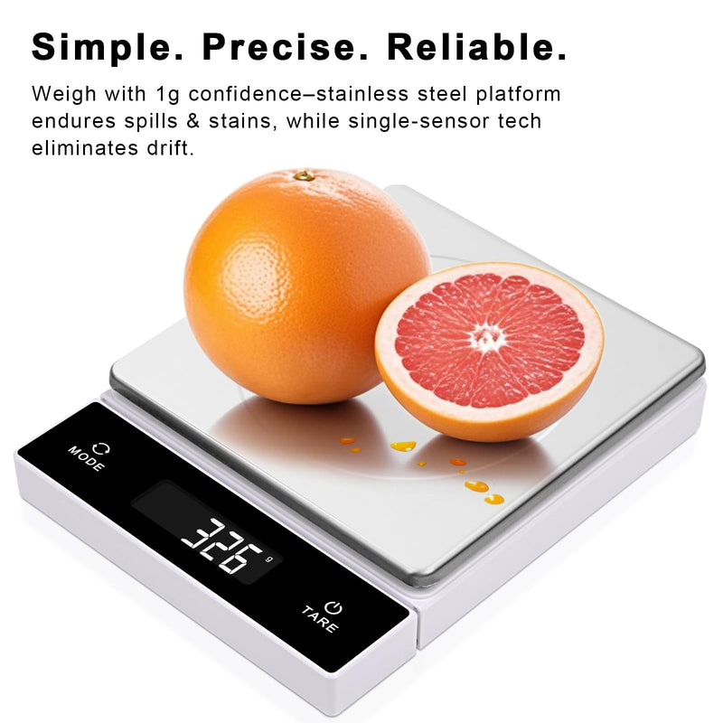 THINKSCALE Digital Kitchen Scale, 11-Pound Stainless Steel Food Scale with Pull-Out Display, 1g/0.01oz Precision for Baking, Cooking, Meal Prep, 6-Unit Conversion Slide-Out Wired Display