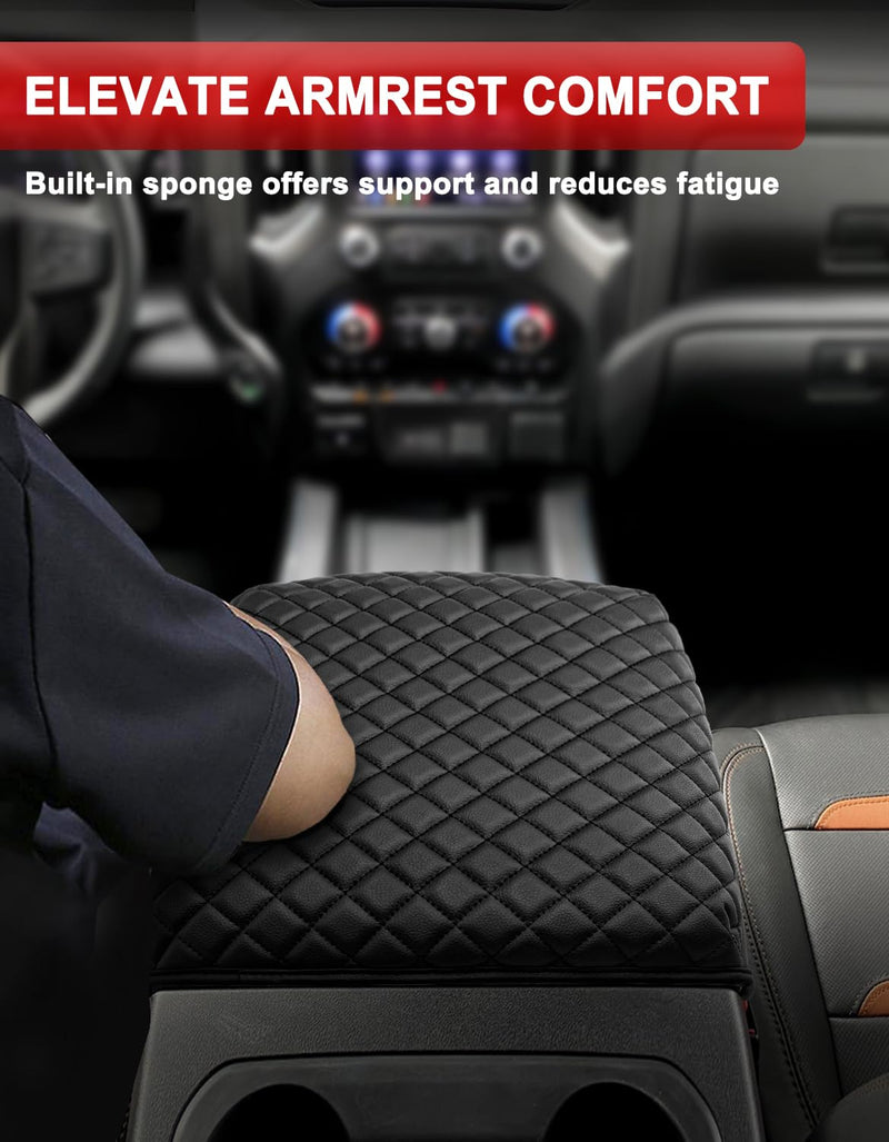 KBH Center Console Armrest Cover for Chevy Chevrolet Silverado & GMC Sierra 2019-2026, Tahoe & Suburban & Yukon 2021-2026, Bucket Seat Only, Vinyl Leather Car Arm Rest Box Cushion Pad Covering, Black Bucket Seat 2019-2026 Silverado, Sierra etc.