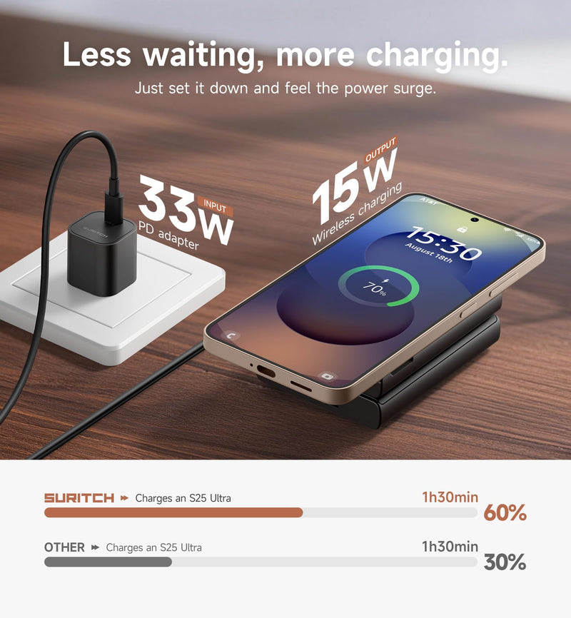 SURITCH for Samsung 3-in-1 Wireless Charging Station, Ultra-Portable Charging Dock Stand for Galaxy S26/S25/S24/S23/S22/S21/Note/Z Fold Flip, Galaxy Watch 8/7/6/5/4/3/Buds, Black